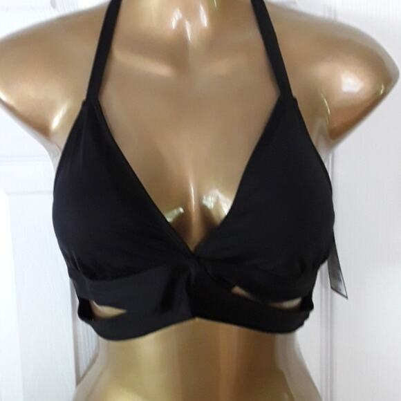 NWT Sz Sm Mossimo Strappy Black Halter Bikini Top - Picture 1 of 4